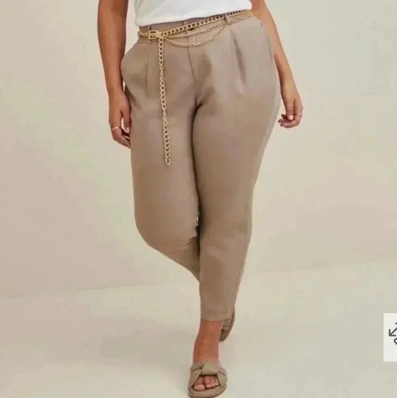 Torrid Slim Taper Stretch Linen Blend Mid-Rise Pants. Khaki. Size 18T - Picture 3 of 7